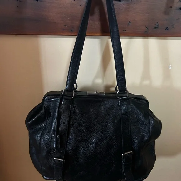 Vintage Prada Black soft Leather double strap shoulder tote Doctor Bag